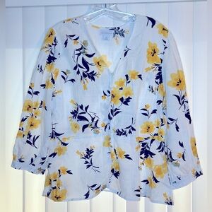 Liz Claiborne ❤️ Gray and Yellow Peplum Blouse